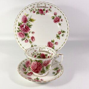 Royal Albert Flower Of The Month November Chrysanthemum Cup Saucer And 8" Plate
